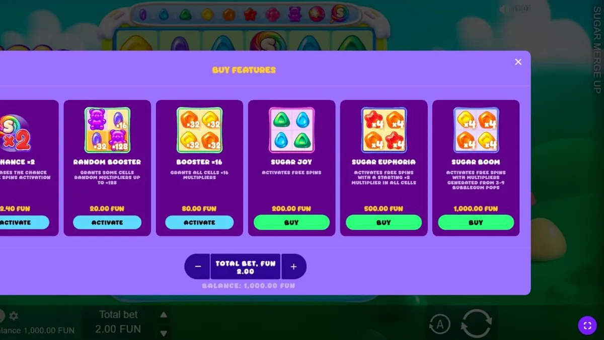 Tampilan visual ceria dari slot Sugar Merge Up dengan tema permen dan gummy bears.