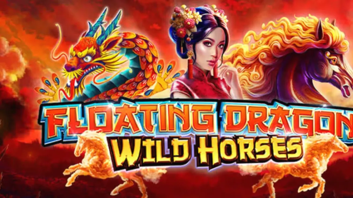 Tampilan visual slot Floating Dragon Wild Horses dengan tema naga dan kuda emas